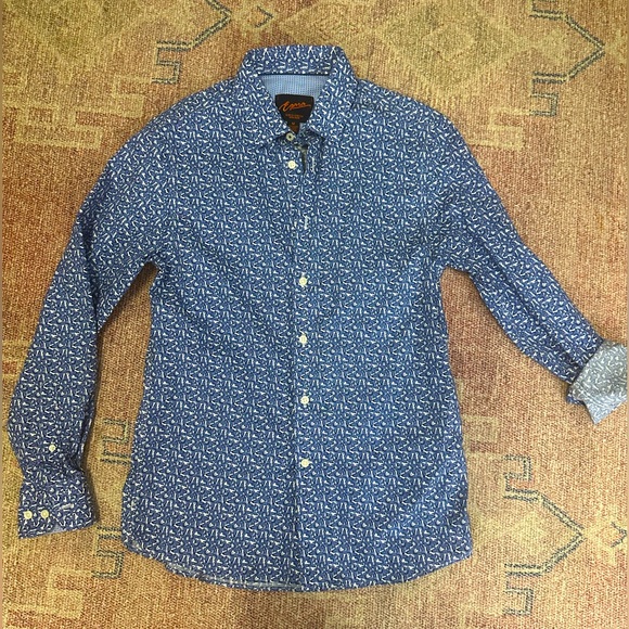 Mens Egara slim fit stretch blue butterfly print button down dress shirt medium - Picture 1 of 7